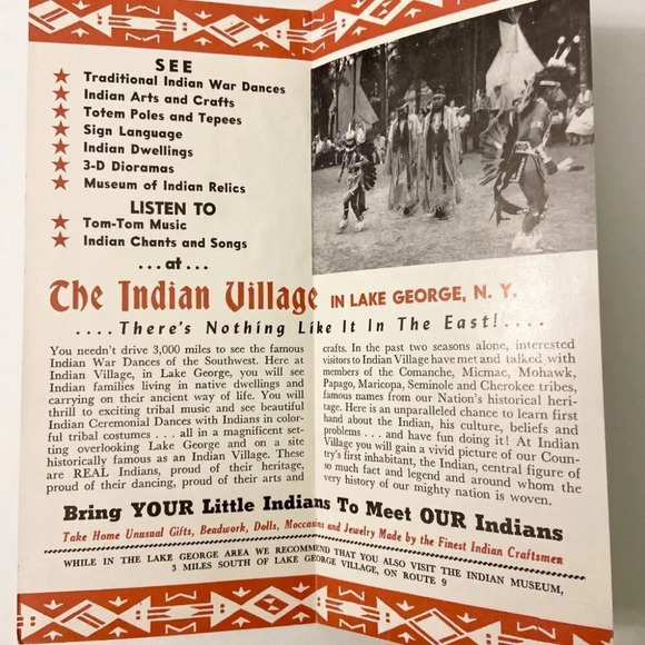 Vintage Indian Village Lake George New York Brochure Travel Guide Map - Picture 8 of 11